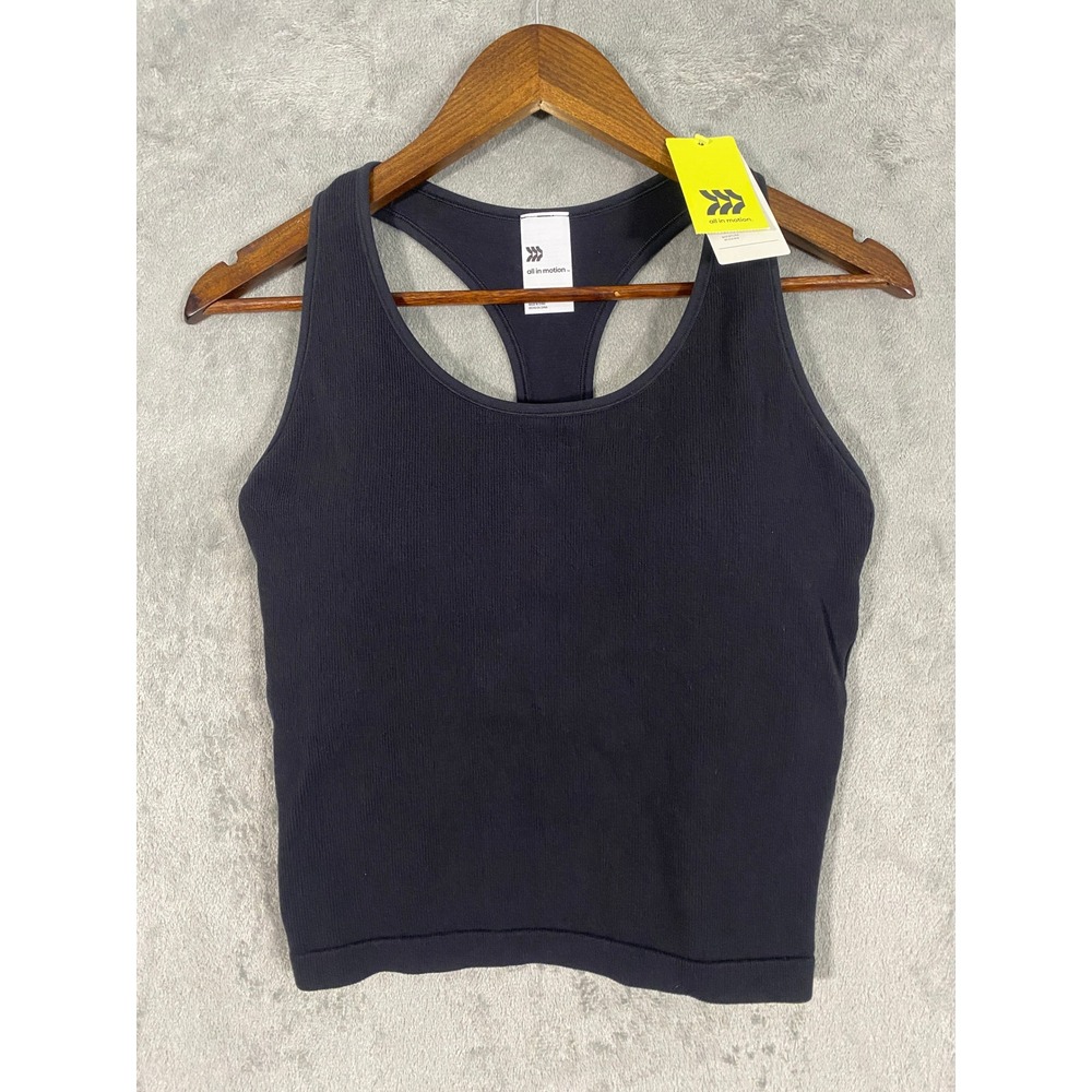 All in Motion Tank Top XXL Black Modal Ribbed Cropped Racerback Built in Bra